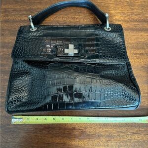 Donald J. Pliner Black Structured faux croc bag